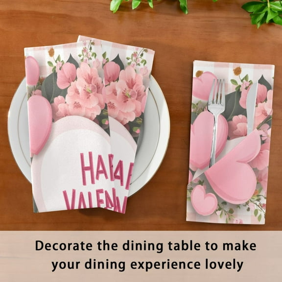 BZSMCE Satin Native Fab Cotton Dinner Napkin Happy Valentine's Day Reusable