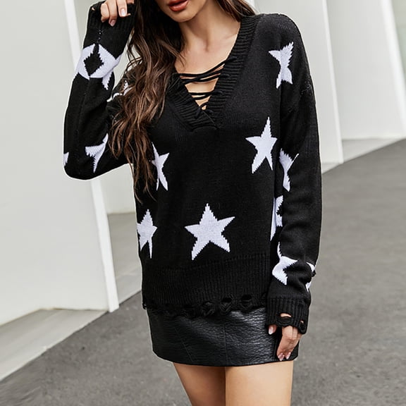 Lilgiuy Women's Fashion Long Sleeves V-Neck Loose Pullover Tops Blouse Knitted Sweater for Dance Performance