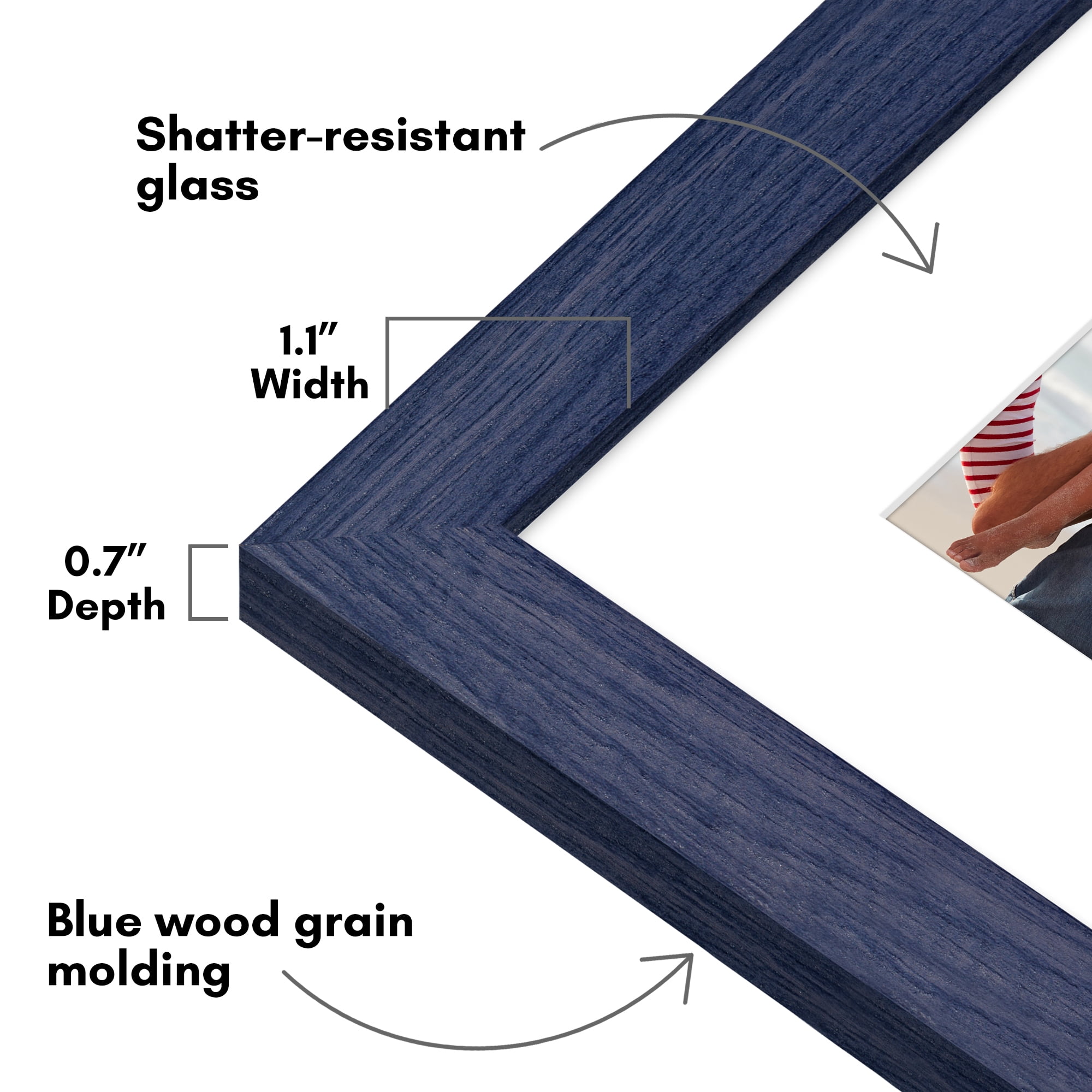 Americanflat 8x10 Picture Frame with Shatter-Resistant Glass Fits 5x7 Photos with Mat Hudson Distressed - Blue