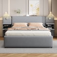 thumbnail image 3 of Harper & Bright Designs Queen Size Upholstered Platform Bed with Reading Lights and Shelves, Linen Queen Wooden Bed Frame with Storage Drawers and Shelves, Gray, 3 of 15