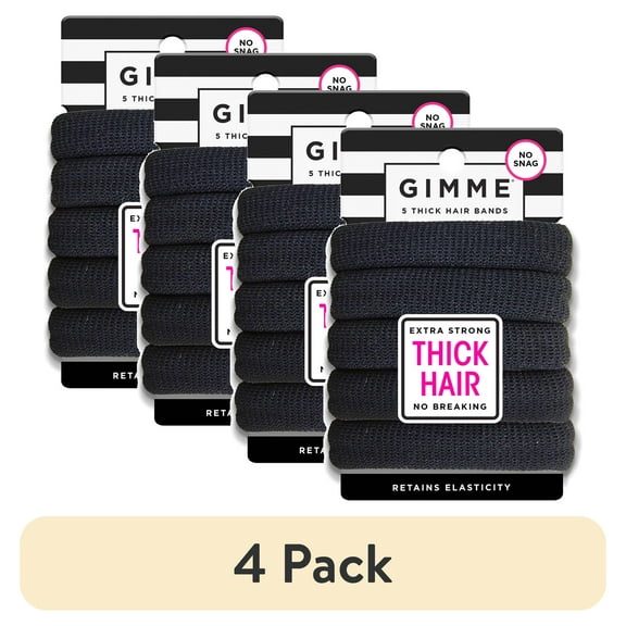 (4 pack) Gimme Ponytail Holder Hair Tie for Thick Hair, Black, 5 Ct
