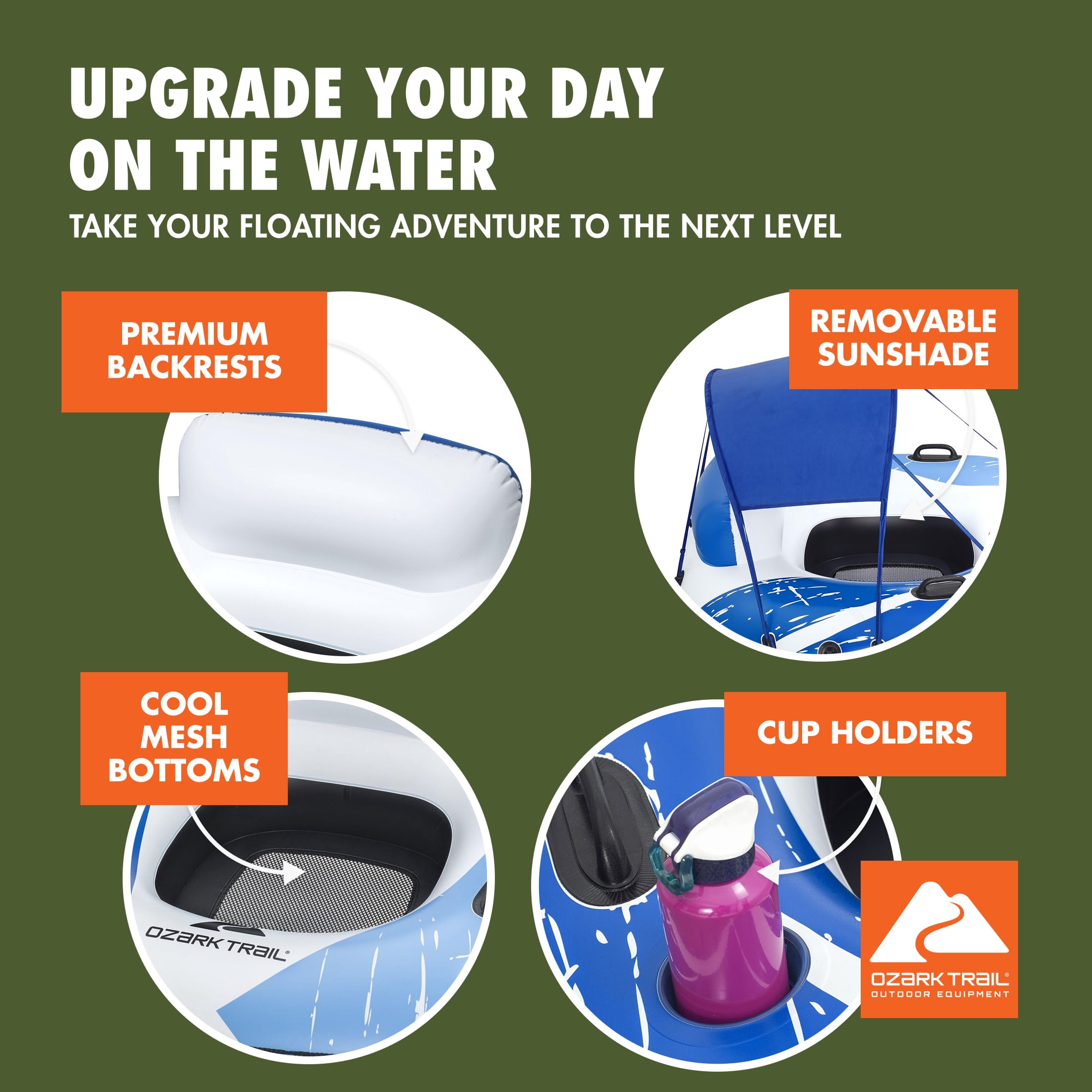 (2 pack) Ozark Trail Rapid Rider Canopy River Tube with Removable Shade 48.5"