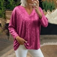 thumbnail image 7 of ClodeEU Women's Sequin Shirts,Long Sleeve V Neck Loose Fit Top,Casual Trendy T Shirts Hot Pink,Womens Plus S, 7 of 7