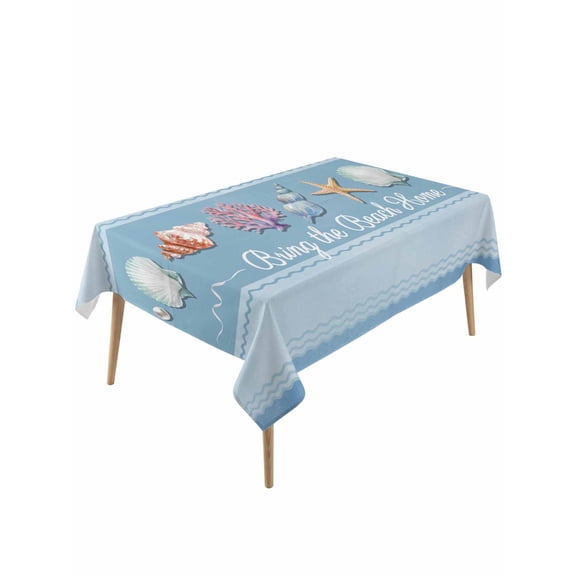 Coastal Blue Striped Table Cloth, Waterproof Tablecloth for Rectangle Tables, Ocean Sea Summer Starfish Coral Shells Reusable Washable Fabric Table Cover for Restaurant Kitchen Dining Tables 60"x120"