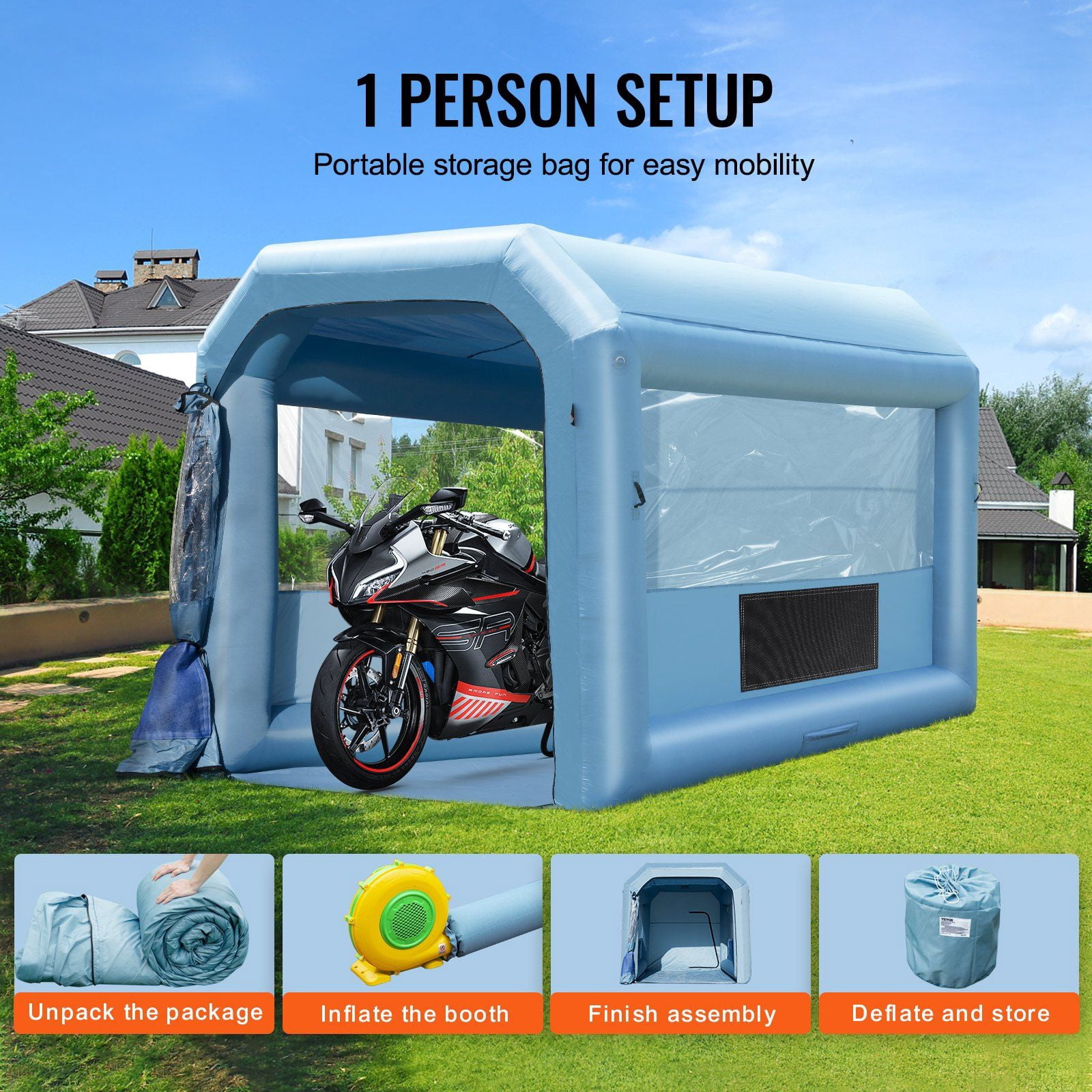 Inflatable Paint Booth, 13.1 x 9.8 x 9 ft Portable Spray Booth with 750W Powerful Blower & 3-Stage Air Filtration System, for Car, Motorcycle, Bicycle, Auto Parts Painting