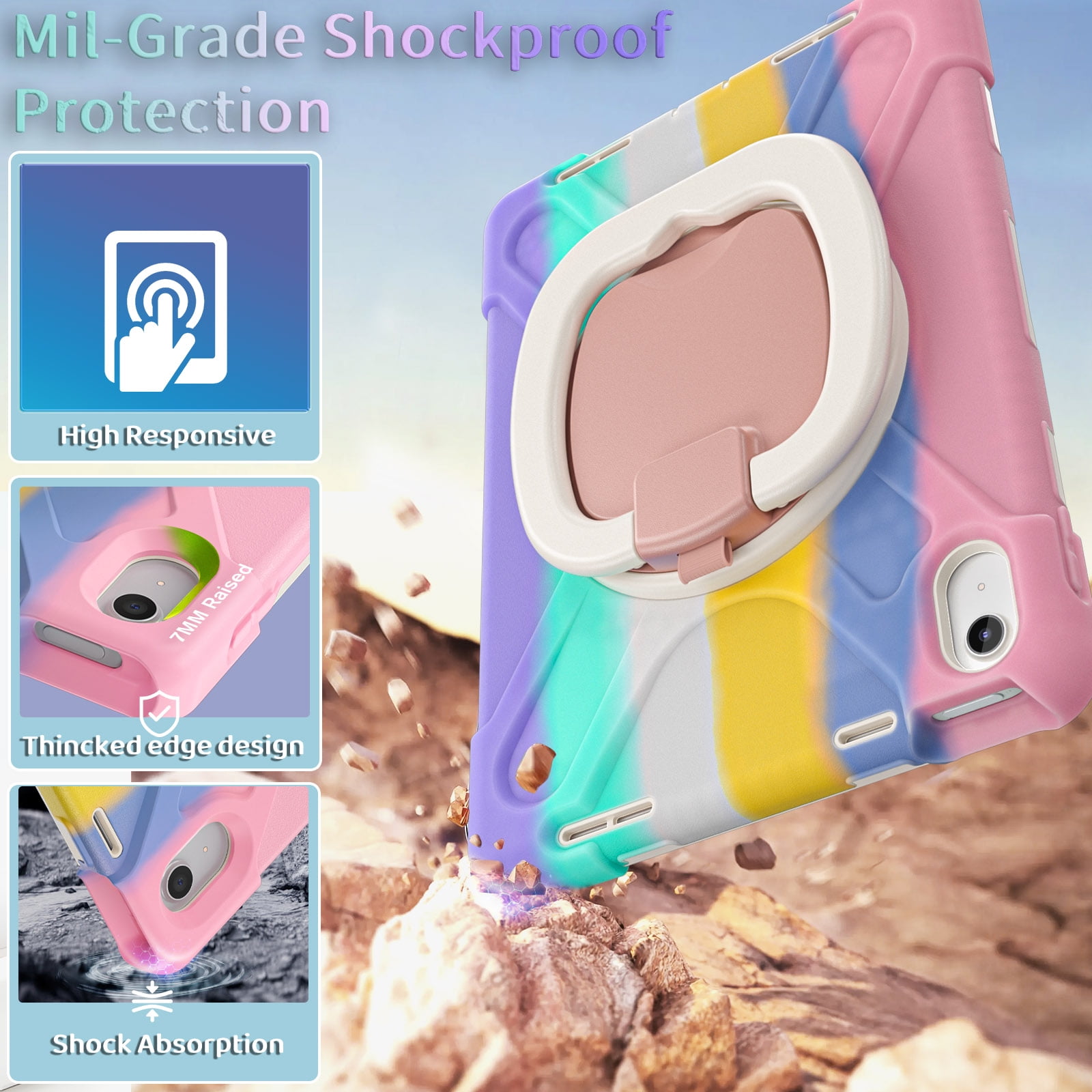 LX-SUNCX Case for iPad 11th Generation 11" (A16) 2025,iPad 10th Generation 10.9" 2022,Shockproof Cover for Kids with Screen Protector,Rotating Stand,Pencil Holder,Shoulder Strap