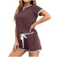 thumbnail image 1 of LOVZFMLL Ensembles Deux Pièces pour Femmes Pyjamas à Manches Courtes Col Rond Hauts et Shorts Ensembles de Course Deux Pièces avec Poches Vin m, 1 of 7