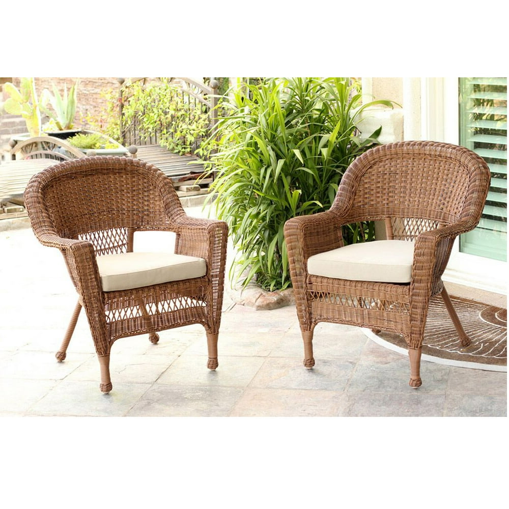 Set of 4 Honey Brown Resin Wicker Patio Chairs with Beige Cushion 36