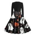 thumbnail image 3 of FDGIU Halloween Costumes Women's Halloween Printed Round Neck Long Sleeve Dress Womens Dress Long Lantern Sleeve, 3 of 3