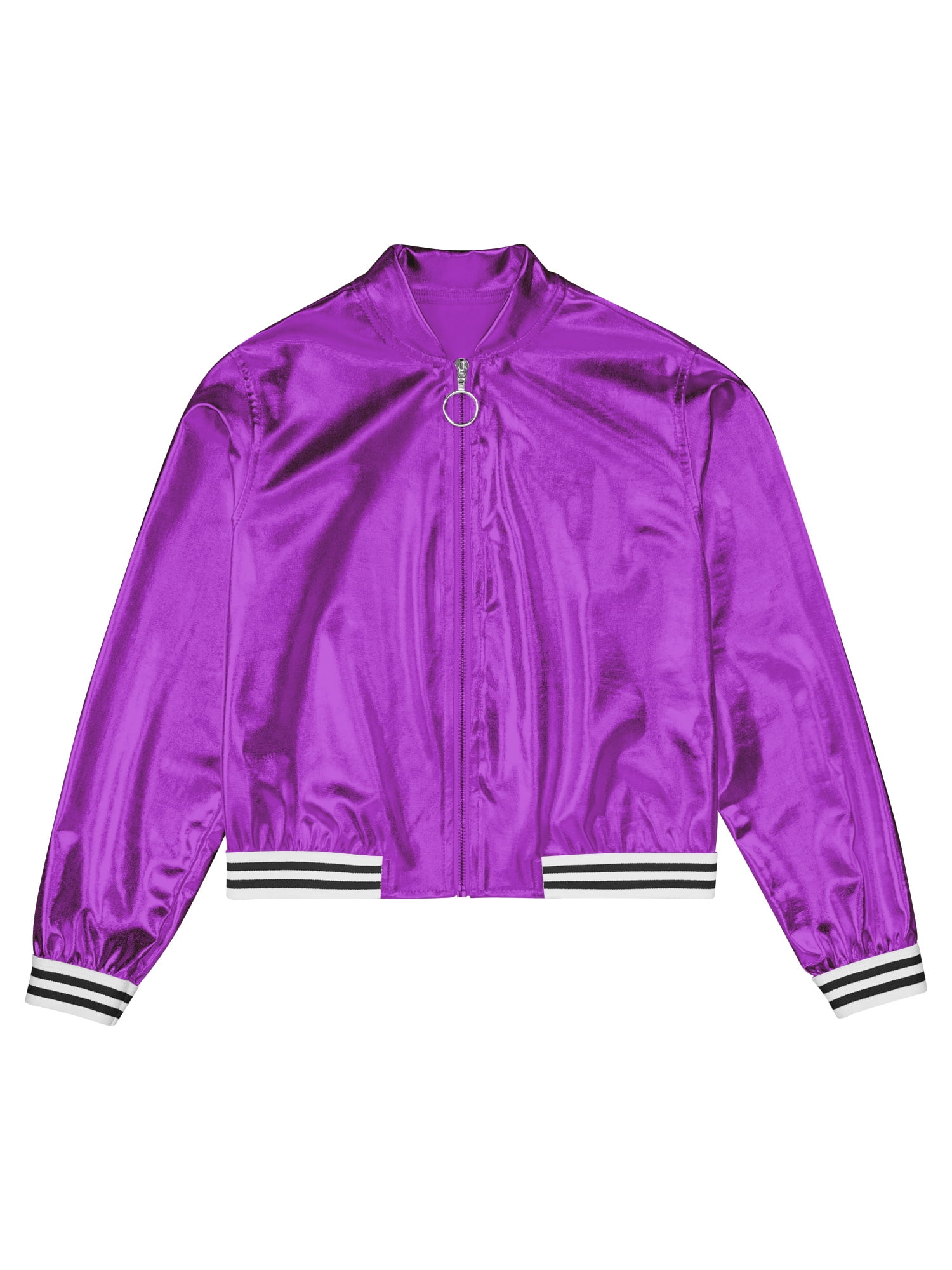 Black body with Purple sleeves Satin Varsity Jacket