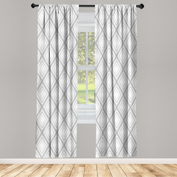 Ambesonne Geometric Curtains, Minimalist Squares, Pair of 28"x63", Pale Grey and White