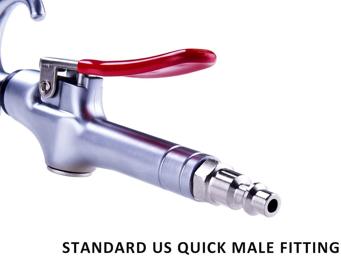 High Volume Powerful Industrial Air Blow Gun, 17-26 Inch Extensible Stainless Steel Air Flow Nozzle, Pneumatic Air Compressor Accessories Tool, Extended Dust Air Blower Gun with 360 Degree Swivel