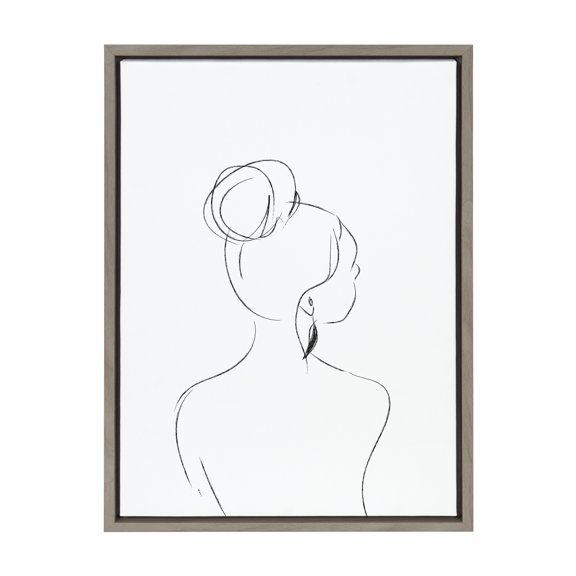 Kate and Laurel Sylvie Minimalist Woman 2 Framed Canvas Wall Art by Teju Reval of SnazzyHues, 18x24 Gray, Decorative Modern Art Print for Wall