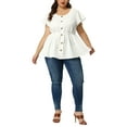 thumbnail image 2 of Agnes Orinda Women's Plus Size Blouse Button Decor Drawstring Elastic Back Bell Sleeve Summer Tops 1X White, 2 of 8