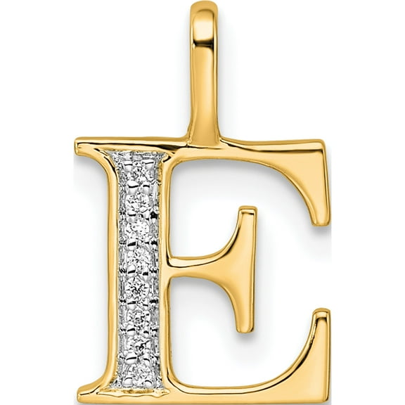 14K Yellow Gold Diamond Letter E Initial Pendant(Length 15.33) - Jbsp