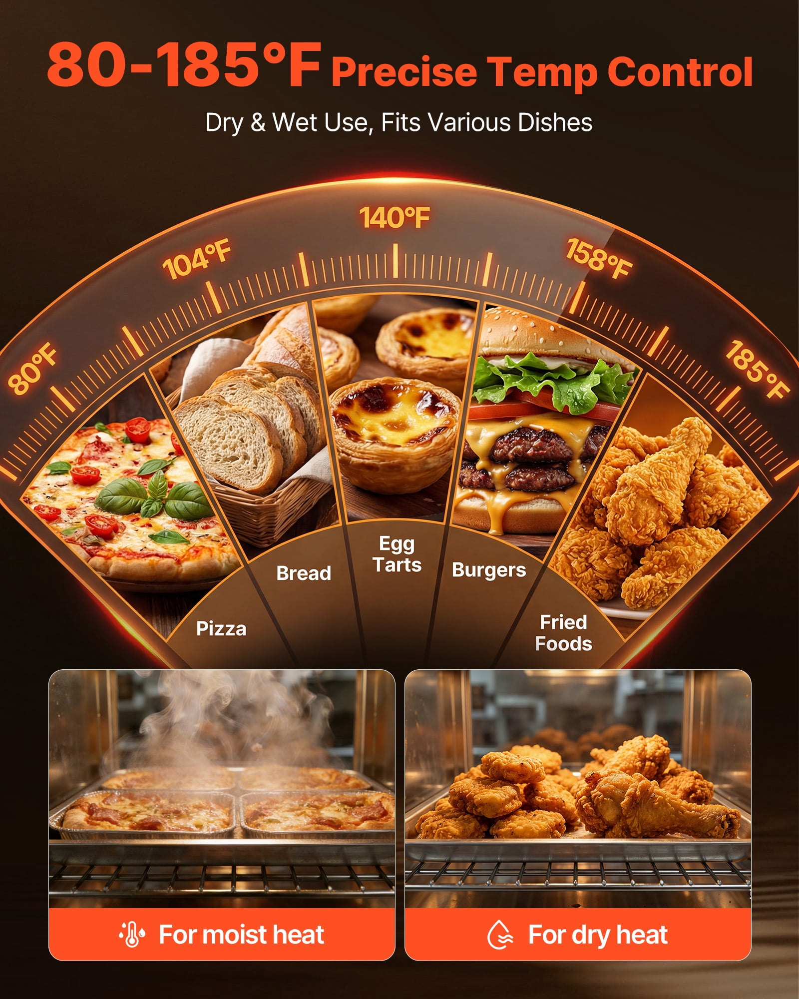 VEVOR Electric Hot Box Food Warmer, 5-Tier Commercial Warming Cabinet with Water Tray, Double-Door and Adjustable Shelves, Stainless Steel Food Warmer Cabinet, for Restaurant, Kitchen, Pizza, Chicken