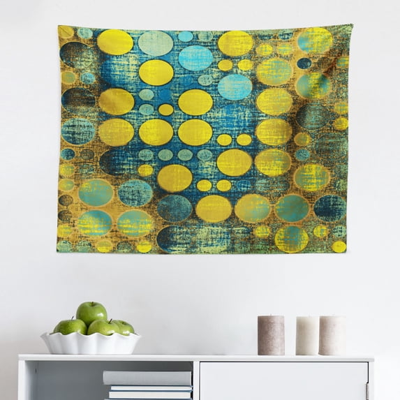 Polka Dots Tapestry, Gradient Polka Dots Digital Design Array of Filled Circles Art, Fabric Wall Hanging Decor for Bedroom Living Room Dorm, 2 Sizes, Multicolor, by Ambesonne