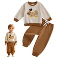 thumbnail image 5 of mgoYE Toddler Boy Fall Clothes 3t 4t 5t 6t Thanksgiving Outfits Football Turkey Embroidery Pullovers Sweatshirt + Pants Set(Brown,4-5 Years), 5 of 9