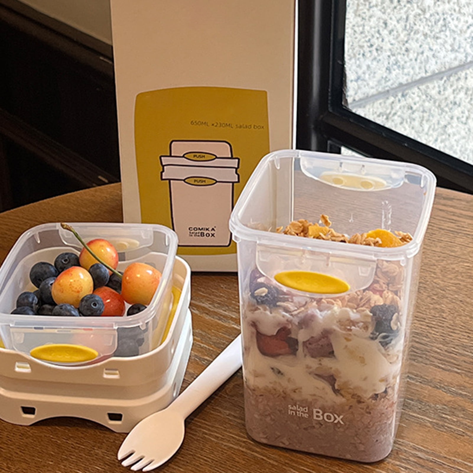 Homelife Portable Yogurt Cup with Spoon Reusable Snack Container Multifunctional Parfait Jar BPA-Free Milk Jar with Separate Compartment
