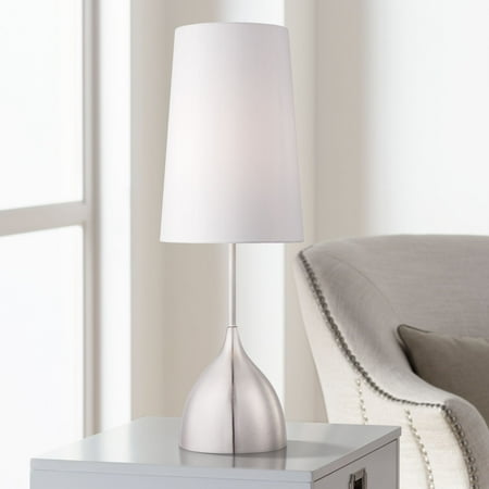 - 360 Lighting Modern Table Lamp Brushed Steel Chalice Base White Tapered Shade for Living Room Family Bedroom Bedside Nightstand