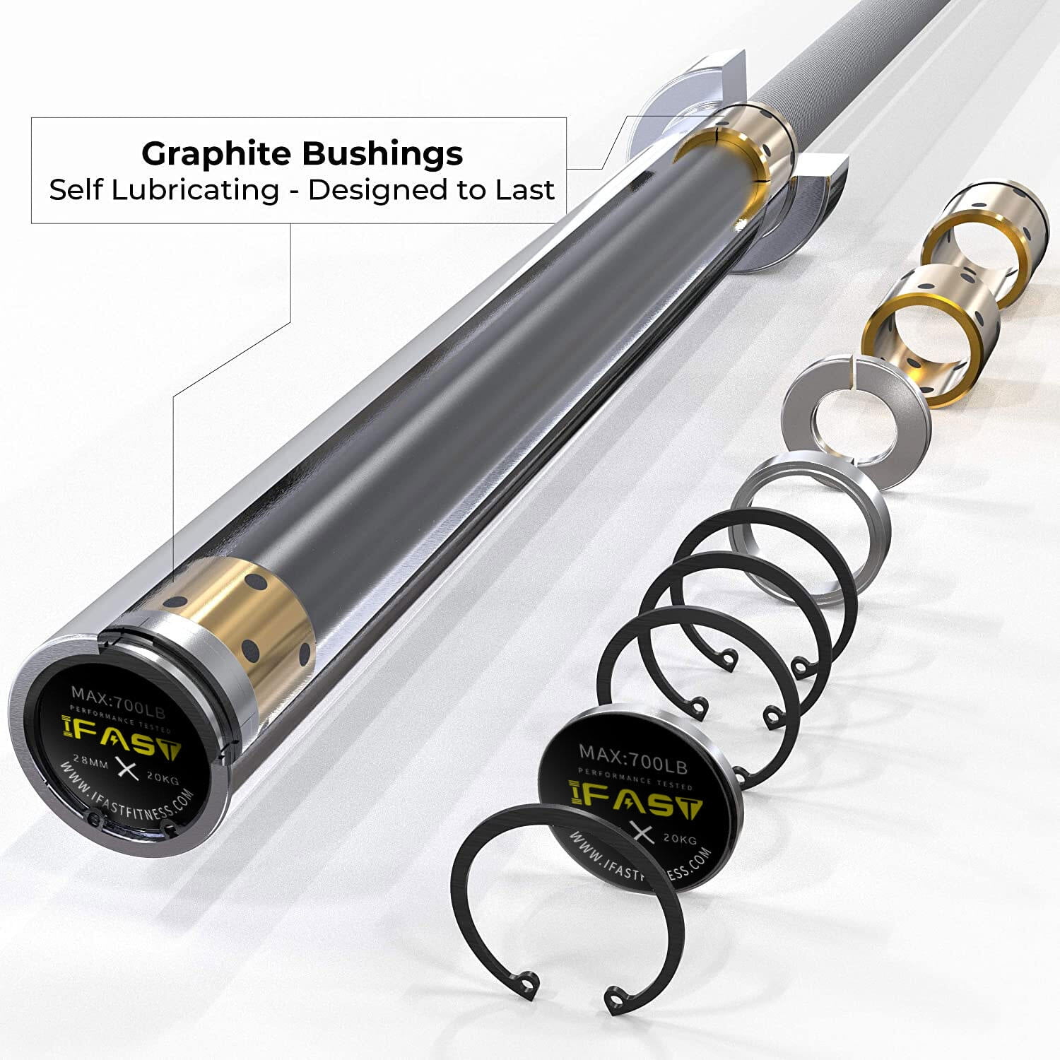Home Gym Equipment, Barbell Bar for 2" Olympic Plates, Home Gym Weightlifting Bar 4Ft Solid Weight Bar 5Ft Fitness Training Curl Barbell 7.2Ft, Silver Exercise Equipment,Fitness Equipment