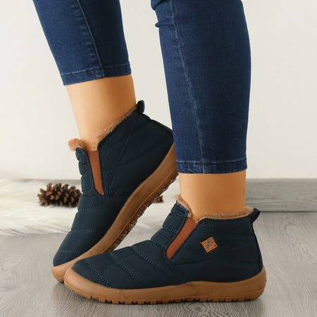 

uikmnh Women Shoes Couples Mens Womens Boots Winter Flat Anti Splashing Plus Velvet Warm Short Slip On Snow Boots Blue 7