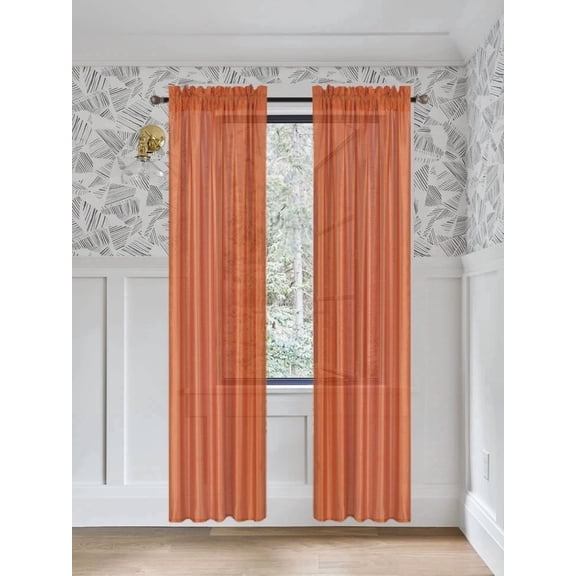Gorgeous Home Linen 2pc Orange Rod Pocket Window Curtain Semi-Sheer Light Filtering 55" wide X 95" Set of 2