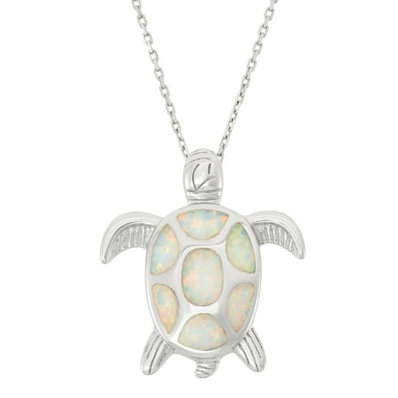 - Sterling Silver White Opal Turtle Pendant with 18 Chain (Multiple colors available)