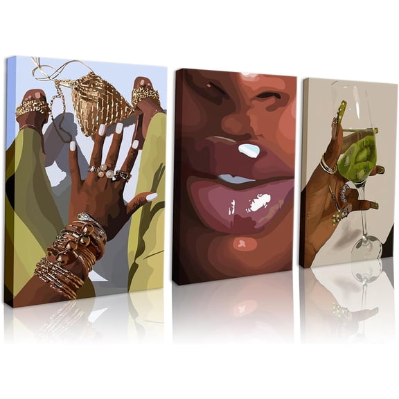 Black Woman Canvas Wall Art Set of 3 - Boho Black Girl Sunflower Posters African American Pictures Fashion Flower Art Prints for Nordic Minimalist Room Bedroom Wall Decor 12”x16”x3 Framed