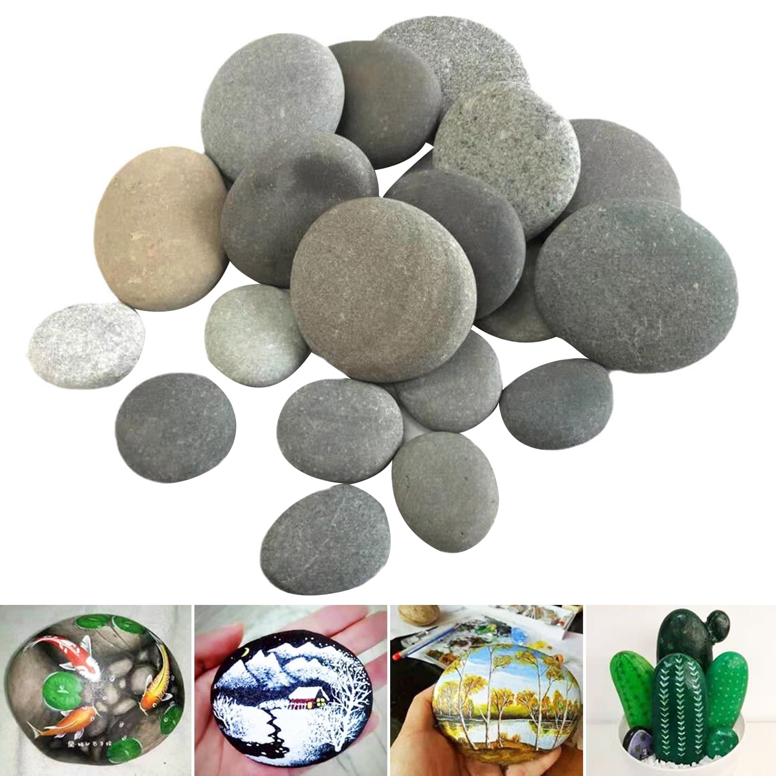 OIUR 5 Pcs Painting Pebbles Natural River Rocks Smooth Unpolished Flat Pebbles for Kids Adults Painting Art DIY Crafting Garden Decor
