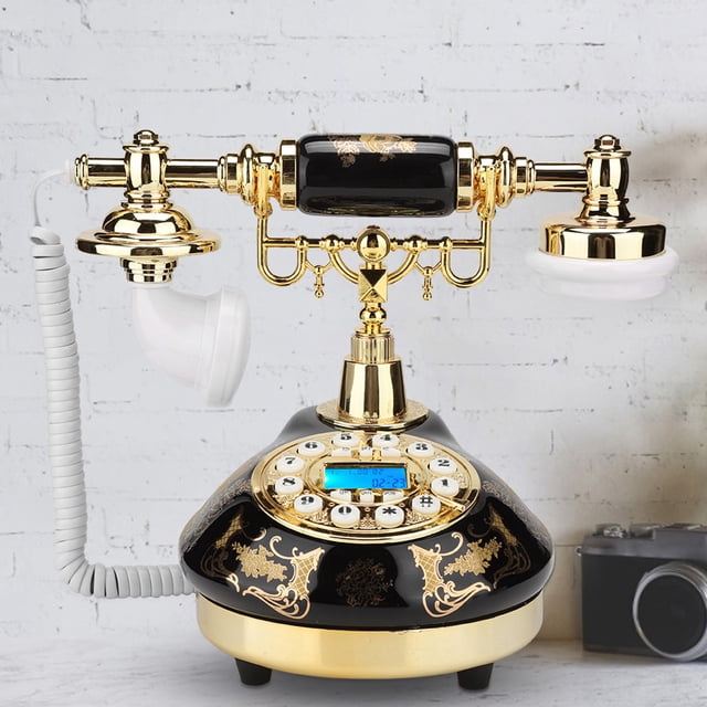 MS-9107 Teléfono antiguo con estampado de flores de oro negro y cerámica
