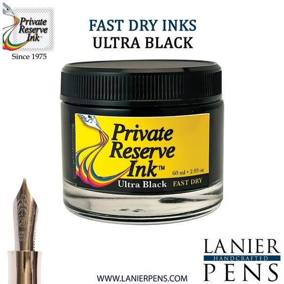 Private Reserve Ink, 60ML Fountain Pen Ink Bottle – Ultra Black Fast Dry