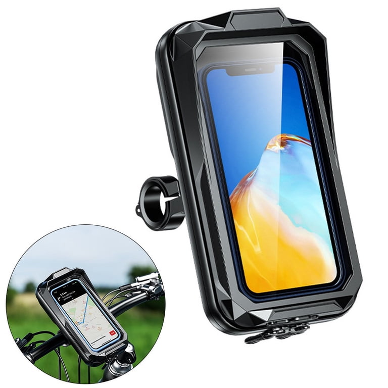 SUNSEATON 360-degree Rotating Waterproof Motorcycle Phone Support Holder, Motorbike Mount Case Stand Phone Holder, Universal Motorcycle Holder For Phones GPS Smaller Than 6.2" (L, Black