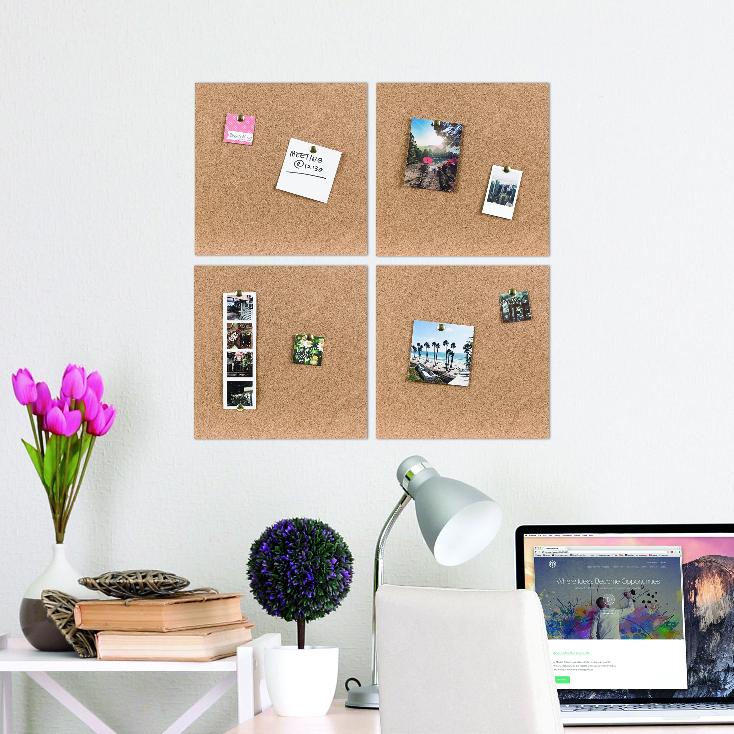 U Brands Cork Bulletin Board Tiles, 12" Square, 4 Count photo 7
