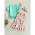 thumbnail image 4 of Coduop Toddler Girls Western Cowgirl Outfit Set Short Sleeve Tops + Cactus Flare Pants 3Pcs Set, 4 of 9