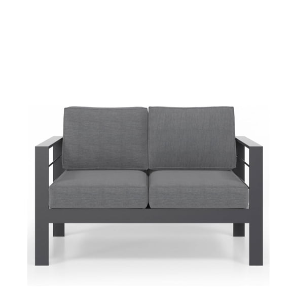 Miekor Furniture 50" All-Weather Aluminum Patio Loveseat with Thick Dark Gray Cushions & Gray Frame No.0387