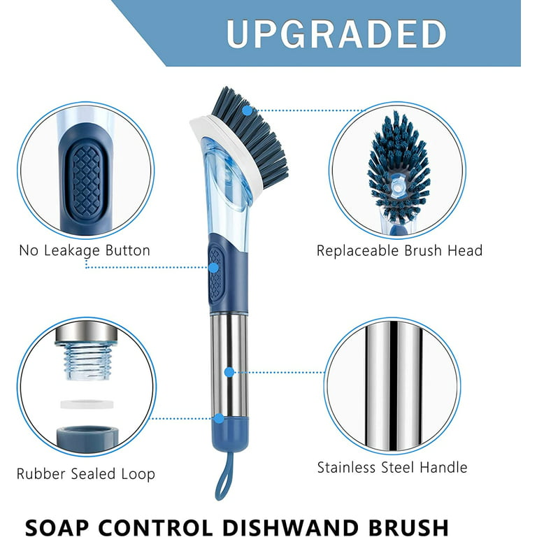 BCOOSS Soap Dispensing Dish Brush Set Kitchen Scrubber with Stainless Steel  Handle Scrub Brush with 3 Replaceable Brush Heads and 1 Holder for Sink