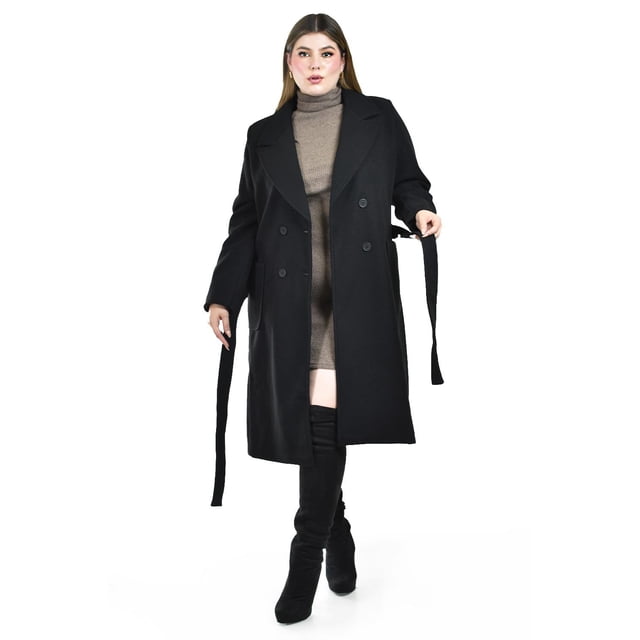 Abrigo largo con cinto Roman Fashion /Tallas Extras, 3013 (Negro) negro 42