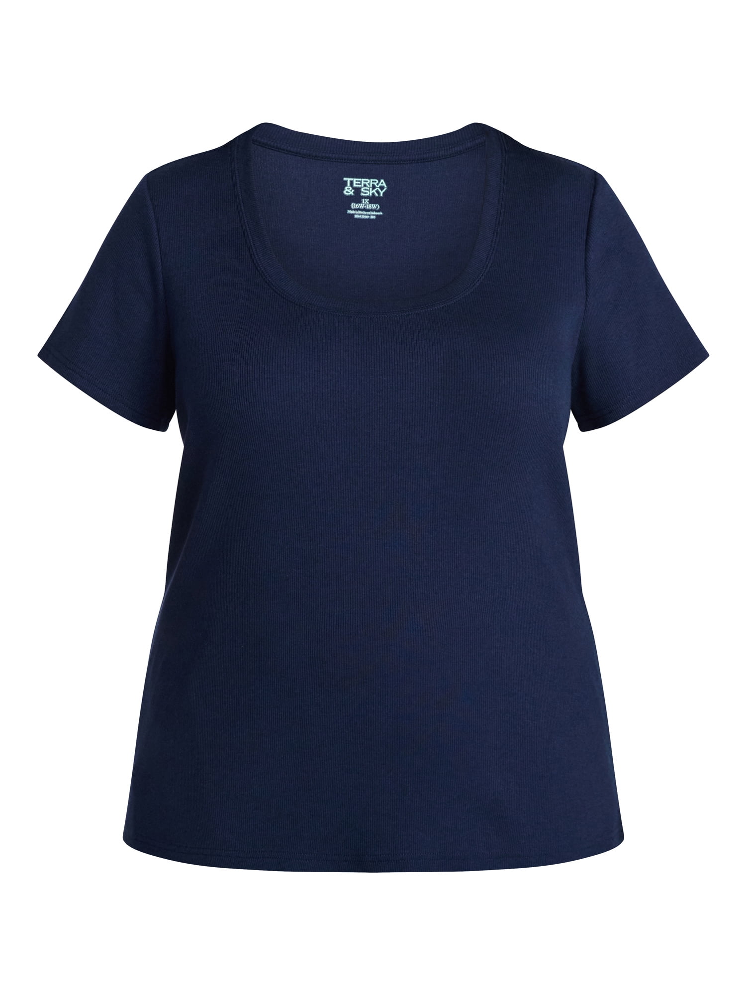 Terra & Sky Women's Plus Size Scoop Neck Rib Tee with Short Sleeves, Size 0X-5X