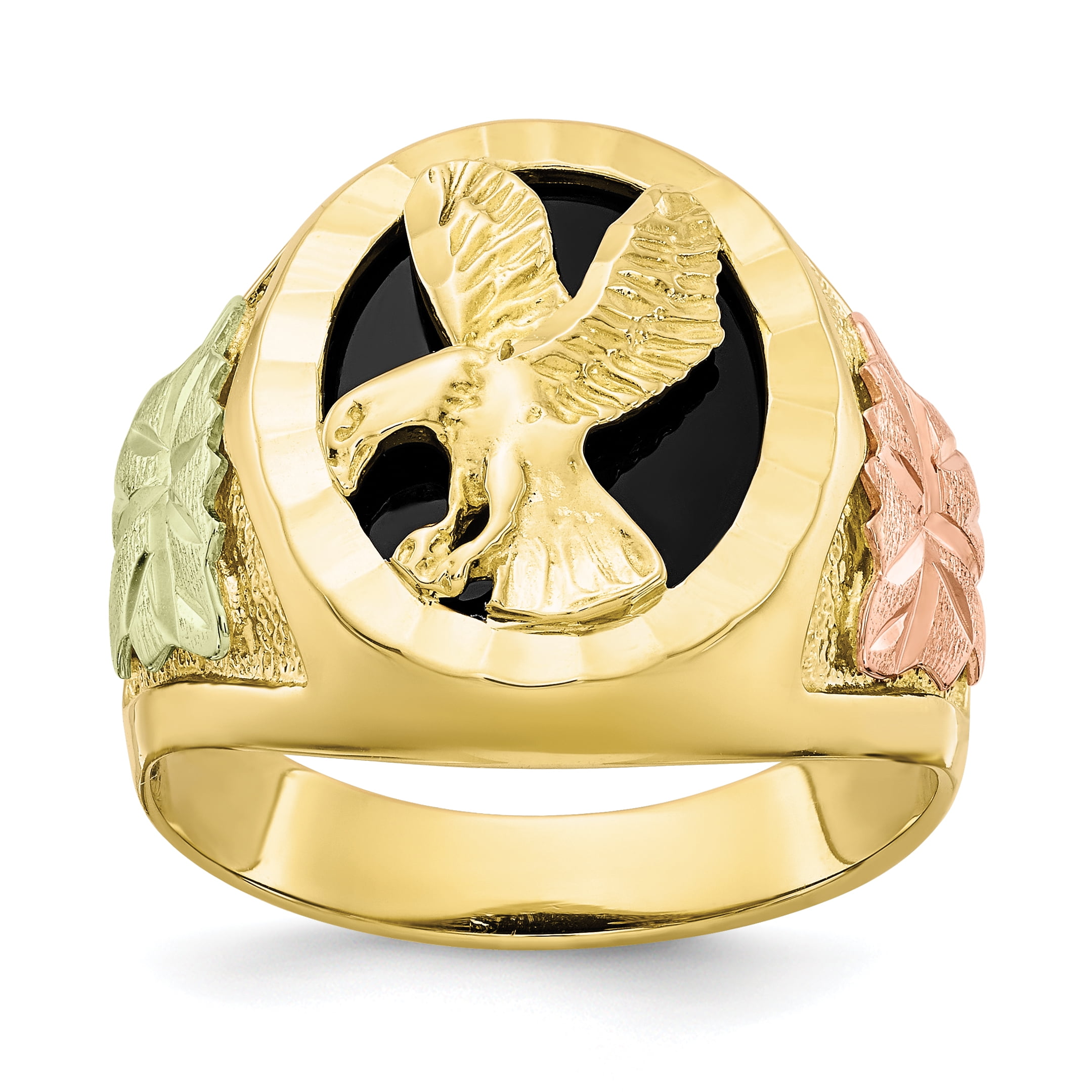10k Tricolor Black Hills Gold Onyx Men's Ring