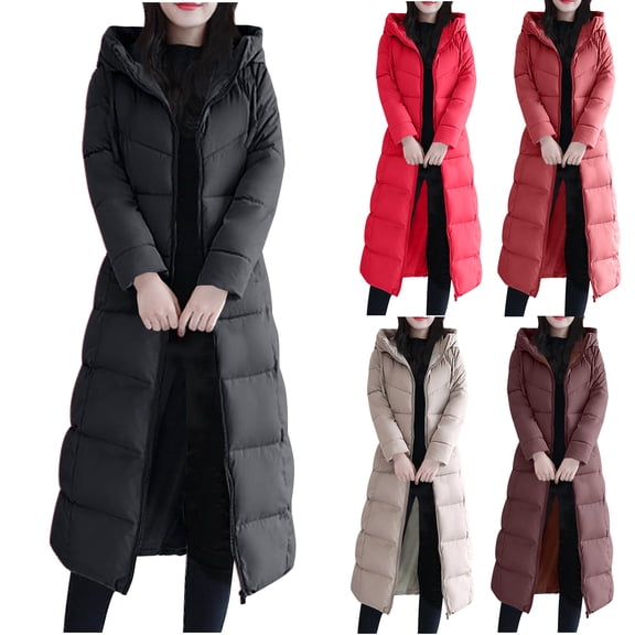 Abomasnow Womens Fashion Hooded Coat 2025 Quilted Long Puffer Jackets Waterproof Warm Winter Maxi Length Parka Coats Down Jacket