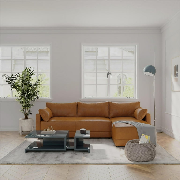 Dorel Living Kindra Sectional Sofa Camel Faux Leather