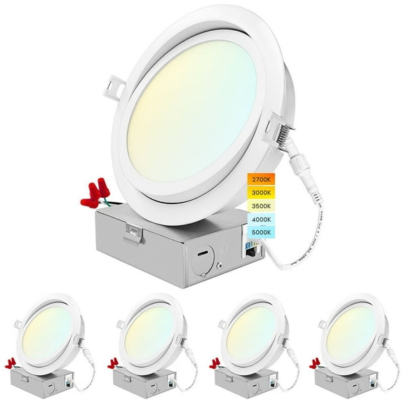 Luxrite 6 Inch Gimbal LED Recessed Lighting, 5 CCT 2700K-5000K, 1400 Lumens, Dimmable, 15W, Wet Rated, ETL Listed 4-Pack