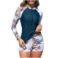 thumbnail image 2 of TMOYZQ Womens Sun Guard Swimsuit Boyleg Long Sleeve Two Piece Bathing Suit UPF 50 Zipper Surfing Wetsuit Athletic Swimwear on Clearance, 2 of 7