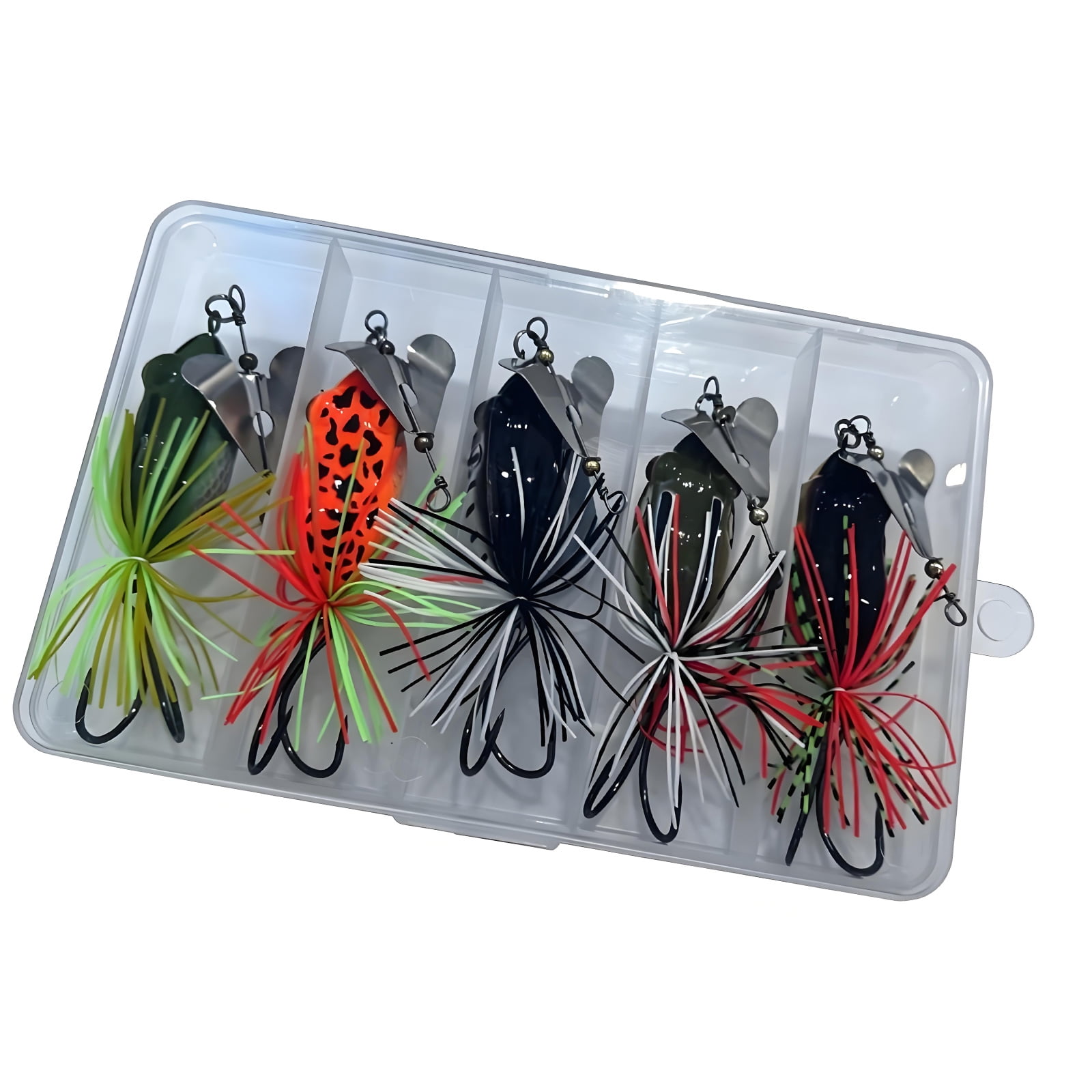 5Pcs Topwaters Frogs Lures with Spinner Tail and Double Hook Frogs Baits Slow Sink Action for Trophies Fish
