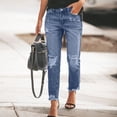 thumbnail image 4 of FrzhBrz Womens Ripped Jeans Stretchy Mid Waist Skinny Button Comfy Jeans for Women, 4 of 5