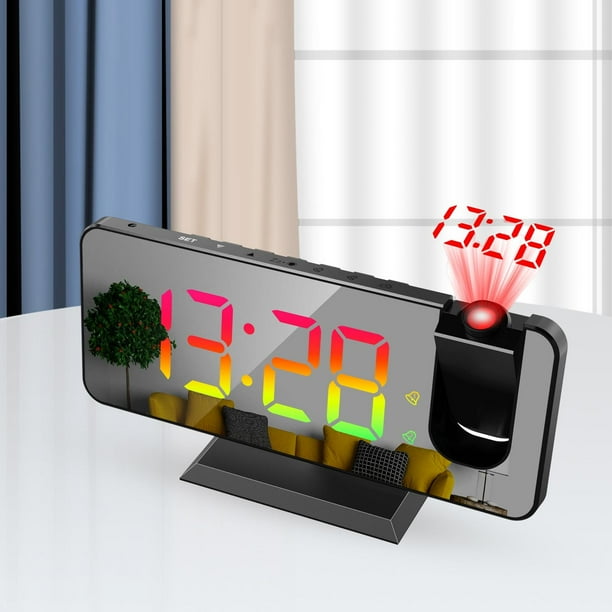 Despertador de proyección Macarena Pantalla digital LED colorida Regulable USB Negro Reloj de proyección