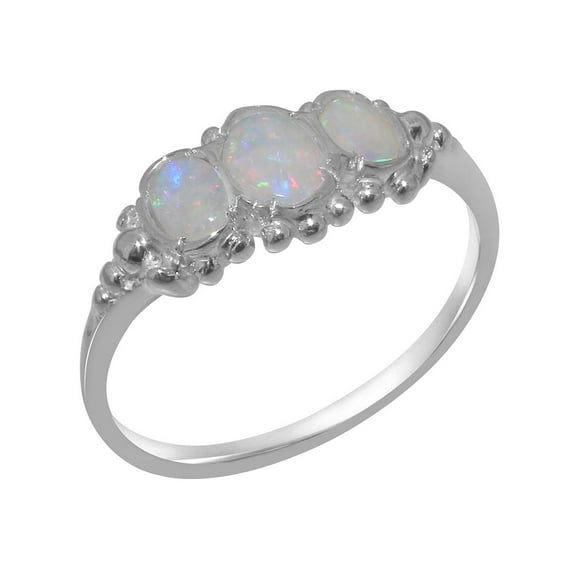LBG British Made 10k White Gold Natural Opal Womens Anniversary Ring - 33 size options - Size 10
