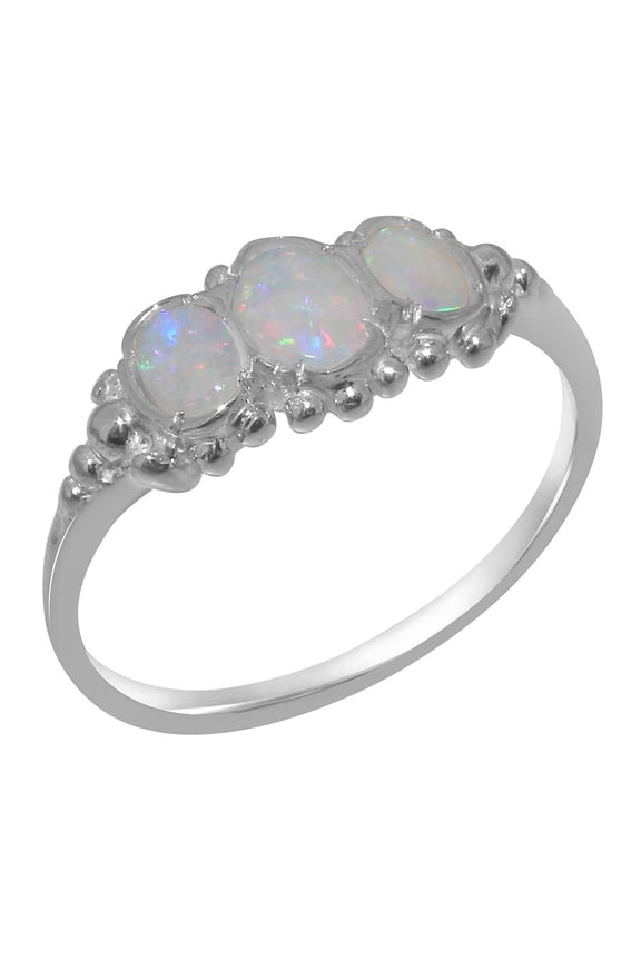 LBG British Made 9k White Gold Natural Opal Womens Anniversary Ring - 33 size options - Size 4.75