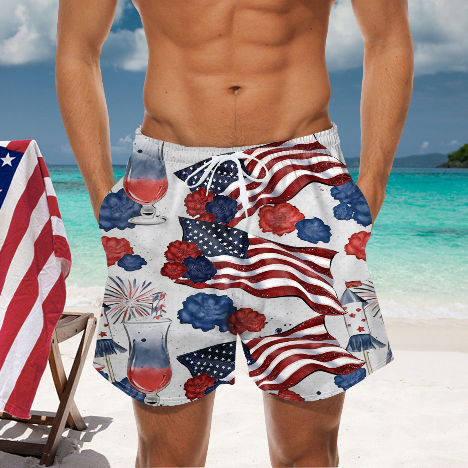 Himmake Men Swim Trunks - American Flag Swim Trunks Men 7 Inch Inseam ...